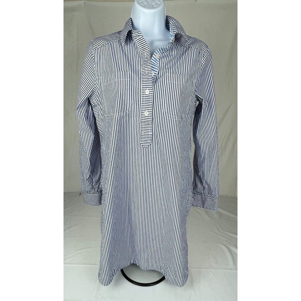 VINEYARD VINES WOMENS SIZE 2 BLUE WHITE STRIPE SHIRT DRESS BUTTON DOWN LONG SLEE